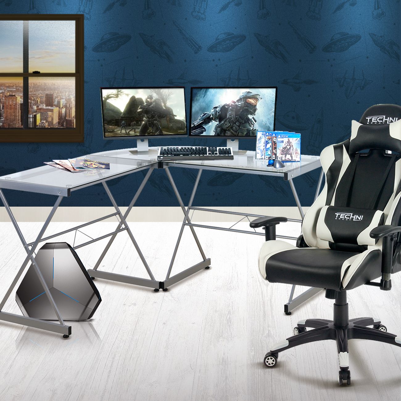  Techni Sport Gaming Desk - Two-Way Computer Desk with