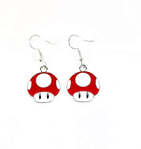 2 Pairs Super Mario Bros inspired Red Mushroom & Mario Character Hook Earrings