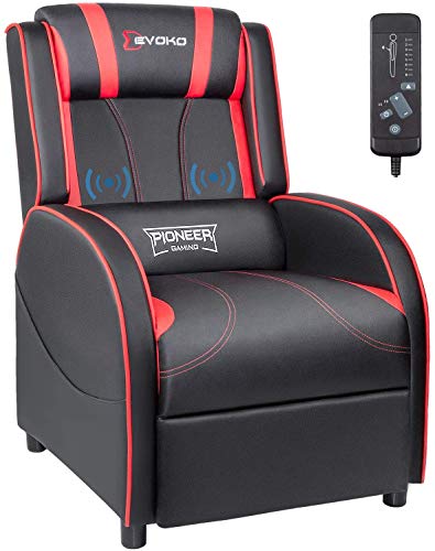 Devoko Massage Gaming Recliner Chair PU Leather Home Theater Seating Single Modern Living Room Sofa Recliners (Red)