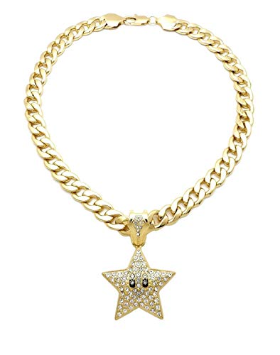BLINGFACTORY Hip HOP ICED Mario Star Pendant & 11mm 18" Cuban Chain Necklace