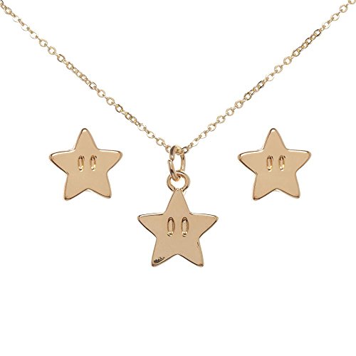 Super Mario Star Necklace and Earrings Set