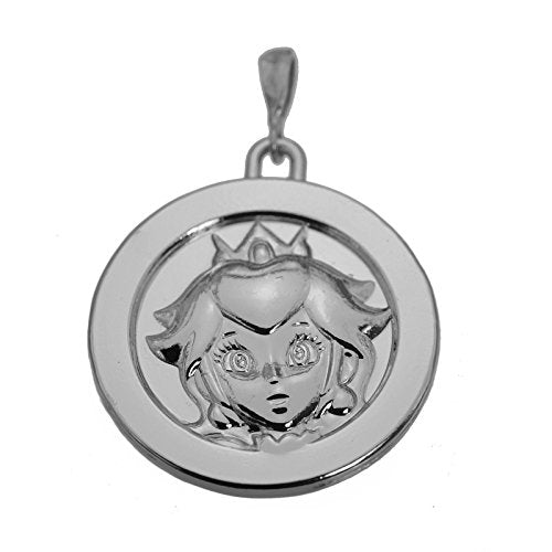 Sterling Silver Princess Peach Pendant Charm Solid Jewelry Super Mario Odyssey
