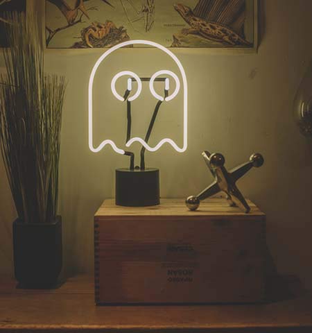 Amped & Co Neon Ghost Desk Light, Real Neon, Yellow and White, Large 14 x 9 inches