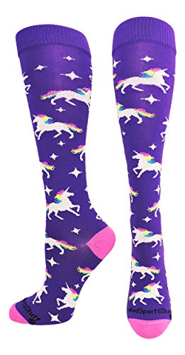 MadSportsStuff Neon Rainbow Unicorn Over The Calf Socks
