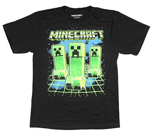 Minecraft Boy's Glowing Creepers Graphic Print T-Shirt (Large)