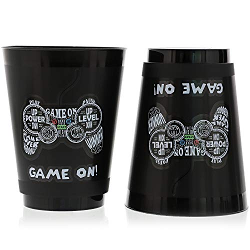 Video Game Party Cups for Kids Birthday (16 oz, Black, 16 Pack)