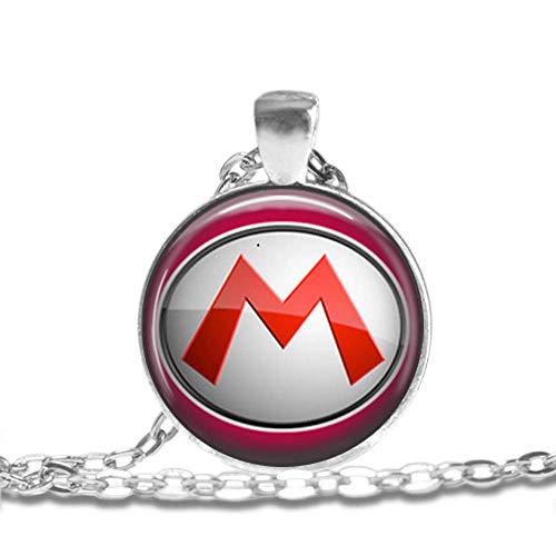 Super Mario BROS M Logo Bezel Pendant Necklace Silver Plated