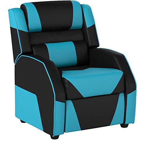 AmazonBasics Kids/Youth Gaming Recliner with Headrest and Back Pillow, 5+ Age Group, Black and Blue