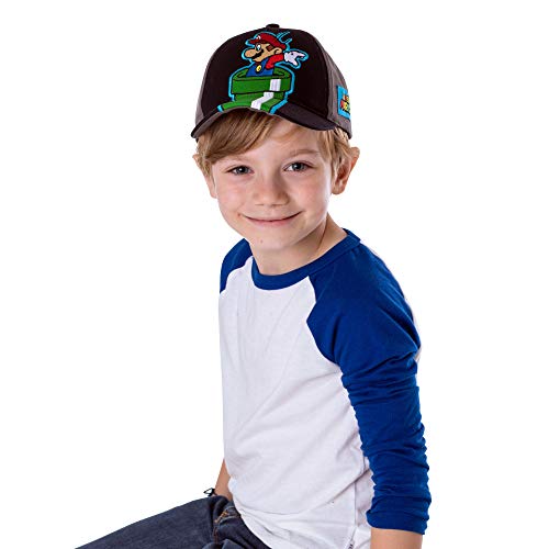 Nintendo Little Boys' Super Mario Character Baseball Cap, Black/Grey, Ages 4-7