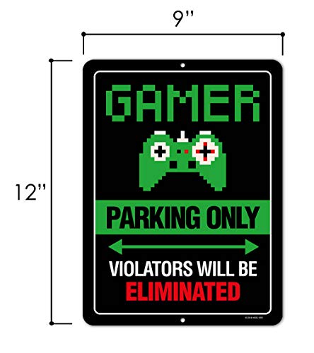 Gaming Room Decor, Gamer Parking Only Violators Will Be Eliminated, 9 x 12 inch