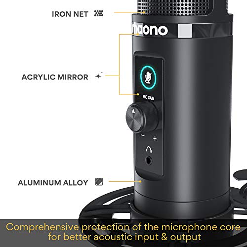 USB Microphone Zero Latency Monitoring MAONO PM422 192KHZ/24BIT Professional Cardioid Condenser Mic with Touch Mute Button and Mic Gain Knob for Recording, Podcasting, Gaming, YouTube