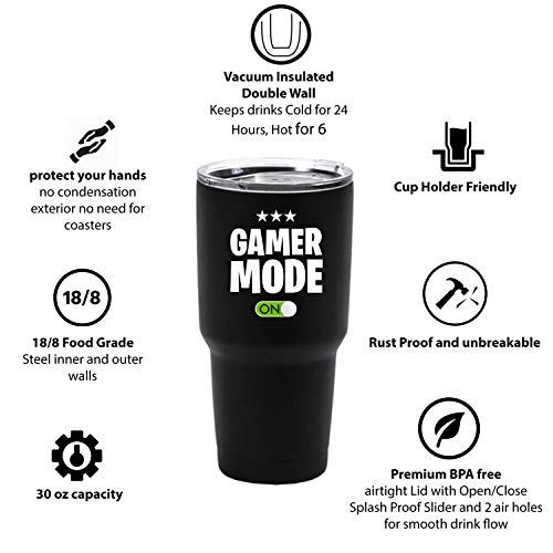 Gamer Mode ON Large 30 Ounce Stainless Steel Tumbler for Coffee/Cold Drinks