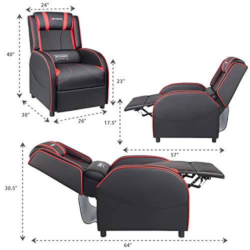 Devoko Massage Gaming Recliner Chair PU Leather Home Theater Seating Single Modern Living Room Sofa Recliners (Red)