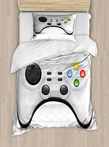 Lunarable Gamer Duvet Cover Set Modern Gamepad with Colorful Action Buttons