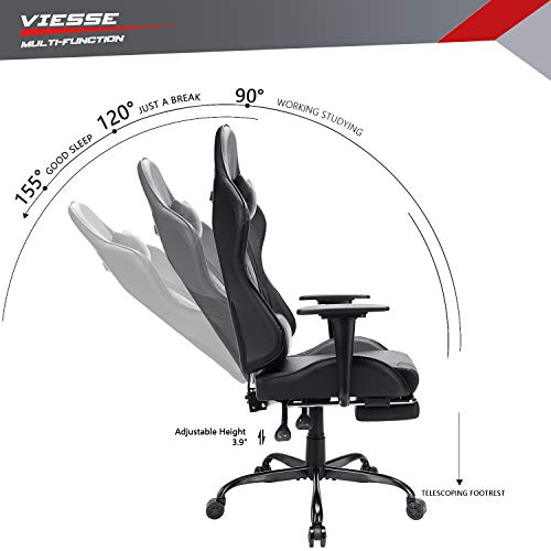 Vitesse Gaming Chair Office Computer Desk Chair with Footrest and Headrest Racing Game Ergonomic Design High-Back E-Sports Chair PU Leather Swivel Chair  (Classic Balck)