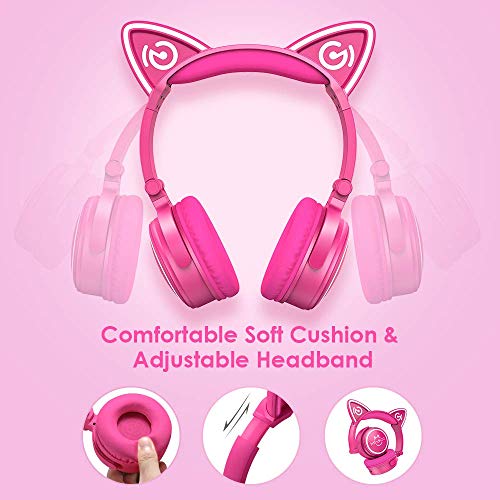 Red MindKoo Wireless Cat Ear Headphones with LED Light