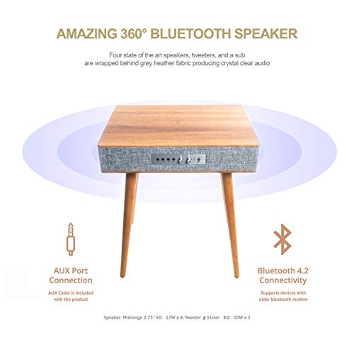 Sierra Modern Home Classic Speaker Table with Built in Wireless Charging, Walnut
