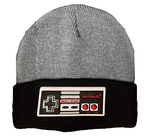 Bioworld NES Retro Controller Design Knit Hat Beanie Grey and Black