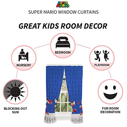 Franco Kids Room Window Curtain Panels with Tie Backs Drapes Set, 82" x 63", Super Mario