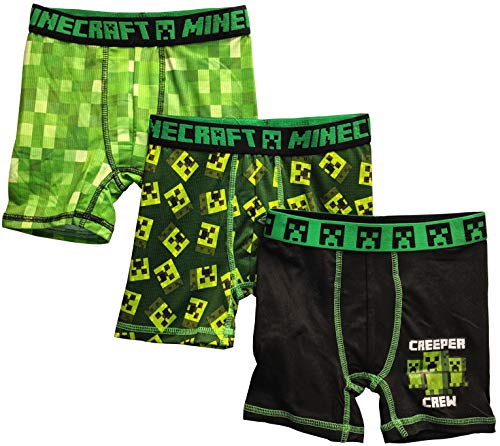 Minecraft Boxer Briefs (3 Pack) Creeper Crew Underwear for Boys (Small (Size 6))