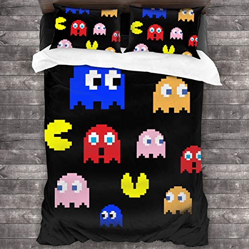Lesliew Pacman Arcade Game Bedding, 3D Bedding Comforter Quilt Set Decorative 3 Piece Bedding Set with 2 Pillow Shams