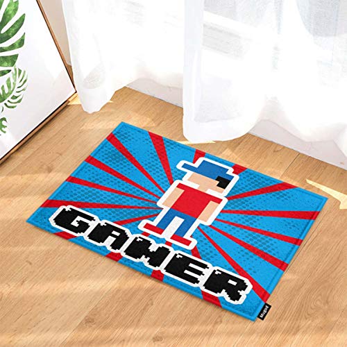 Mugod Gamer Indoor/Outdoor Doormat Video Game Design Over Blue and Red Stripes