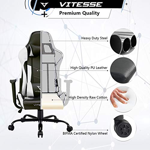 VIT Gaming Chair Racing Style High-Back PC Chair Ergonomic Office Desk Chair Swivel E-Sports Leather Computer Chair with Lumbar Support and Headrest (White)