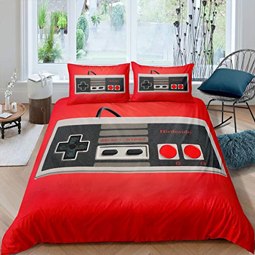 Gamepad Duvet Cover Vintage Video Game Controller Comforter Cover Set Games Player Gaming Bedding Set for Teen Boys Kids Retro Game Console Decor Quilt Set,1 Duvet Cover with 2 Pillow Cases,Queen Size