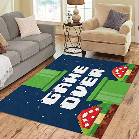 Pinbeam Area Rug Video Pixel Game Over Interface Fungus Colorful