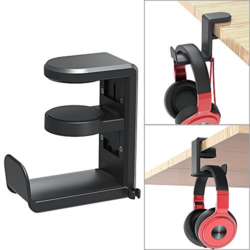 Headphones Stand w/Adjustable & Rotating Arm Clamp Built in Cable Clip Organizer
