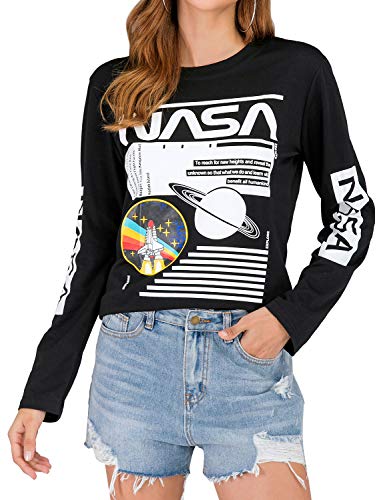NASA Women Long Sleeve Crew Neck Shirt - Black