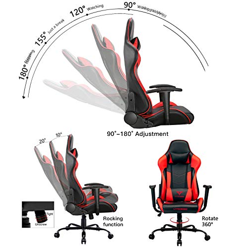 VIT Computer Gaming Chair Racing Style High-Back PC Chair Ergonomic Office Desk Chair Swivel E-Sports Leather Chair with Lumbar Support and Headrest(Red)