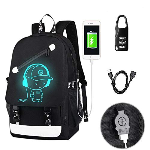 FLYMEI Anime Luminous Backpack for Boys, 15.6'' Laptop Backpack w/USB Charging Port