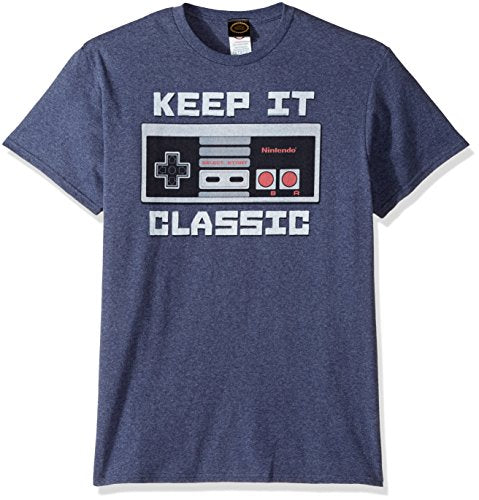 Nintendo Men's Keep It Classic T-Shirt, Premium Navy Heather, Large