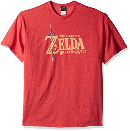 Nintendo Men's Zelda Breath of The Wild Link Basic Logo T-Shirt, red Heather, Small