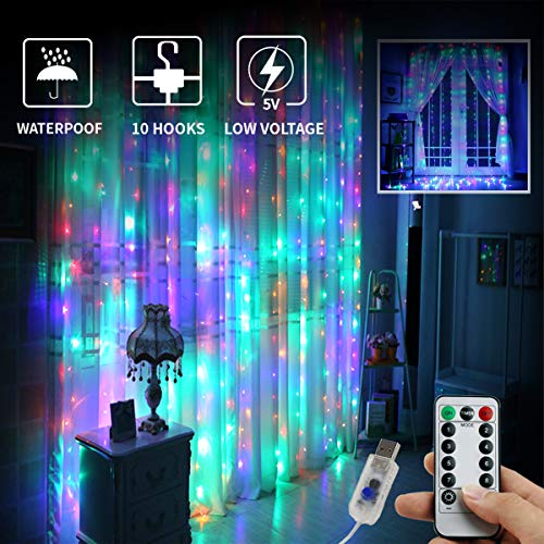 Juhefa Window Curtain Lights 300 LED,USB Powered Fairy String Lights w/Remote