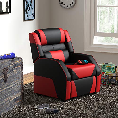 Kids/Youth Gaming Recliner with Headrest and Back Pillow, 5+ Age Group, Black and Red