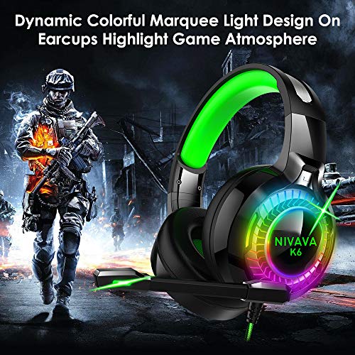 Green Nivava Gaming Headset with Microphone LED Light