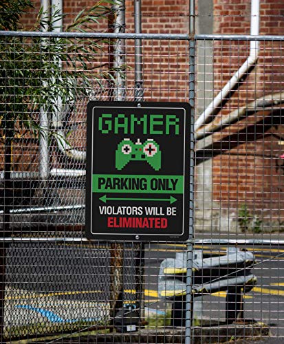 Gaming Room Decor, Gamer Parking Only Violators Will Be Eliminated, 9 x 12 inch