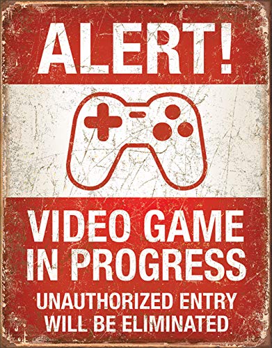 Desperate Enterprises Alert! Video Game in Progress Tin Sign, 12.5" W x 16" H
