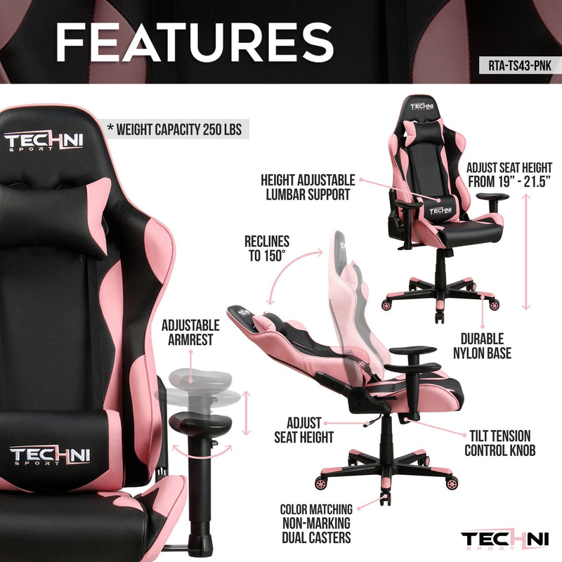 Pink & Black  ProGamer Reclining Gaming Chair
