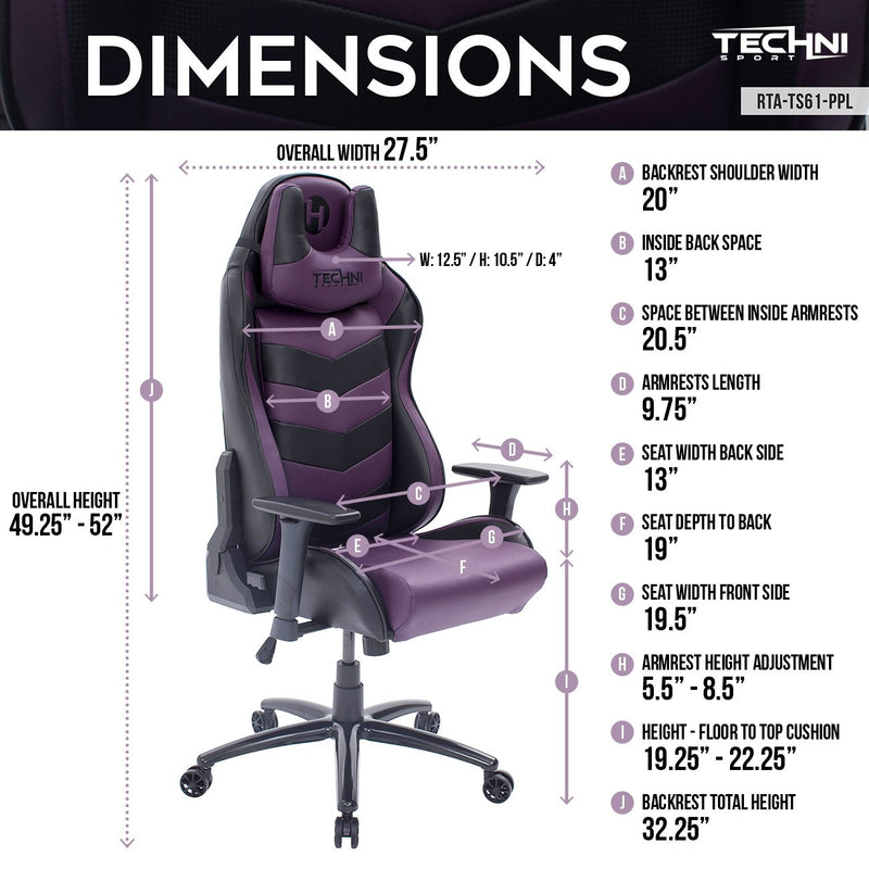 TS61 Purple & Black Comfort Plus Reclining Gaming Chair at Gaming Girlfriends