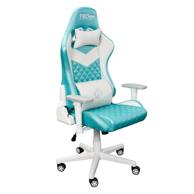 Aqua & White LUXX Series Reclining Gaming Chair