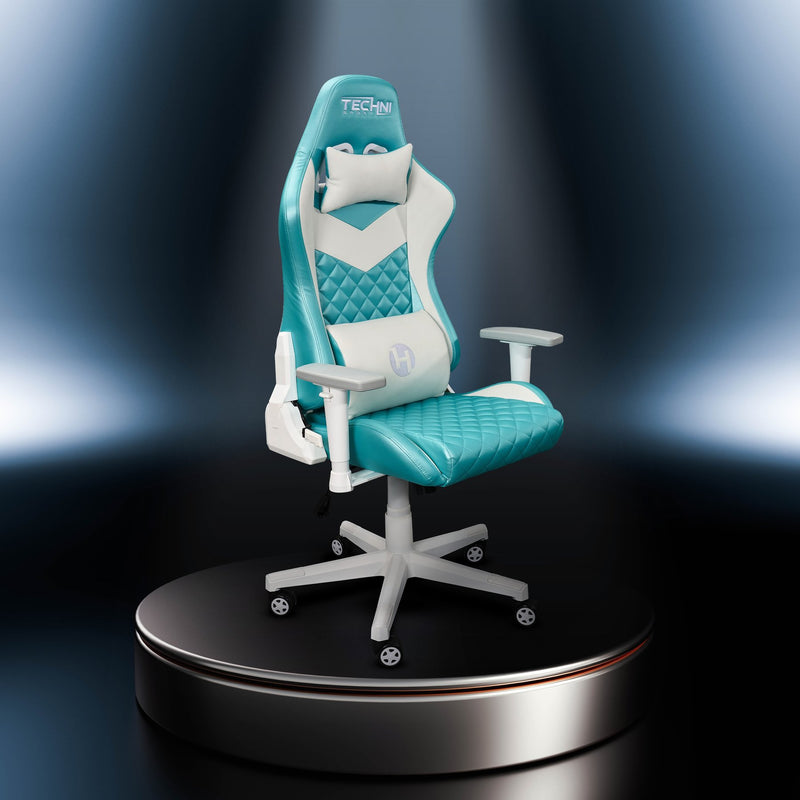 Aqua & White LUXX Series Reclining Gaming Chair