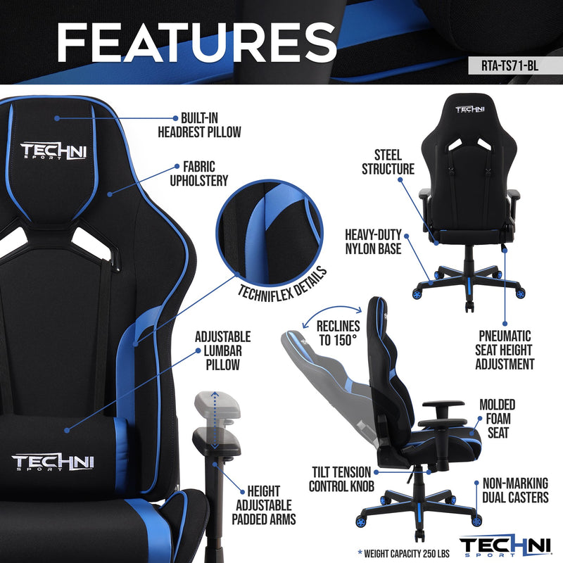 TSF71 Blue Echo Series Gaming Chair at Gaming Girlfriends