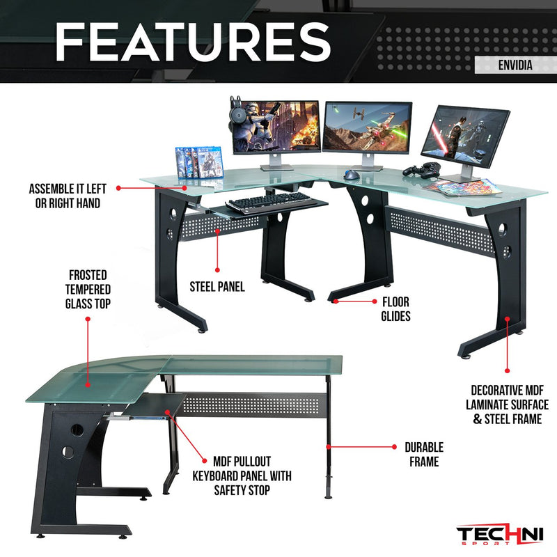 Techni Sport Graphite Gaming Desk - Envidia at Gaming Girlfriends