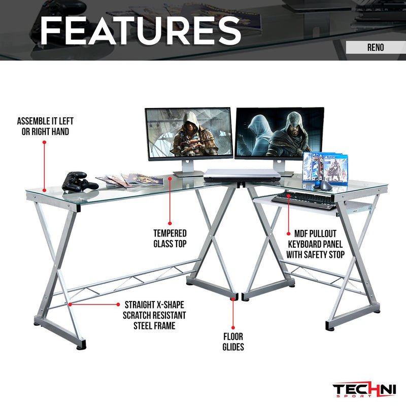 Techni Sport Gaming Scratch Resistant Glass Desktop - Reno at Gaming Girlfriends