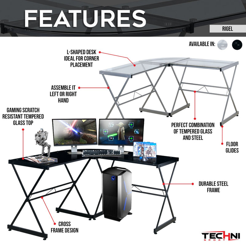 Techni Sport Multi-Monitor Black Gaming Desk - Rigel at Gaming Girlfriends
